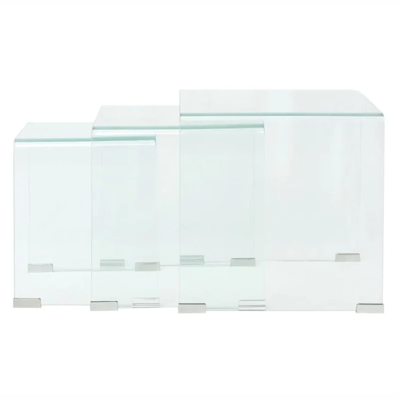 Ensemble de trois tables de salon gigognes en verre trempé transparent DEC031276
