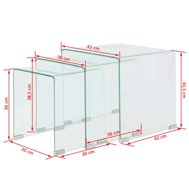 Ensemble de trois tables de salon gigognes en verre trempé transparent DEC031276