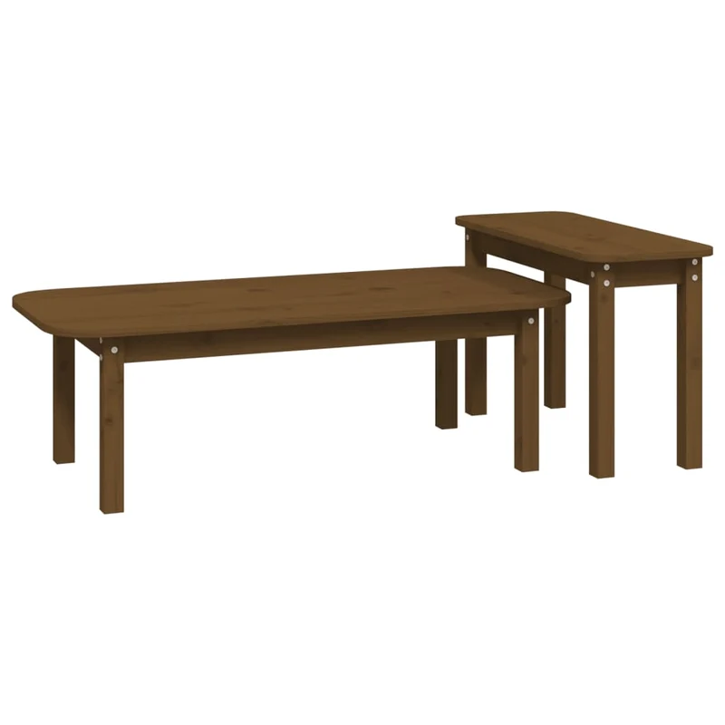 Ensemble de deux tables basses en bois de pin couleur marron miel DEC031265