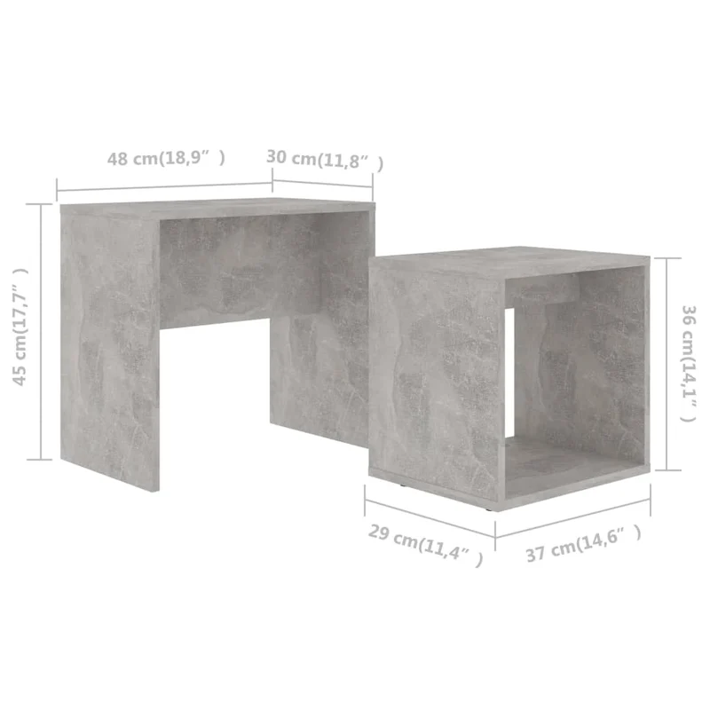 Ensemble de deux table basse 48 x 30 x 45 cm bois ingénierie couleur gris béton DEC031257