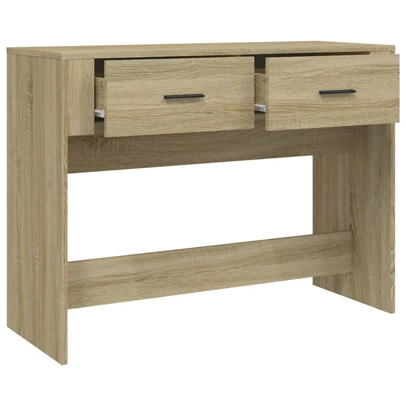 Table console avec deux tiroirs de rangement 100 x 39 x 75 cm bois d'ingénierie couleur chêne DEC031222