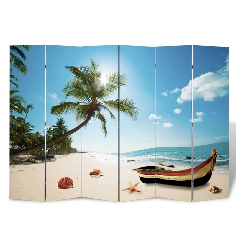 Paravent séparateur de pièce cloison pliable 6 panneaux 217 x 170 cm design plage DEC031173