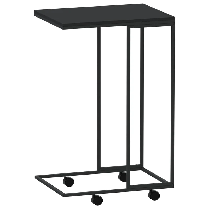 Table d'appoint en forme de C sur roulettes 40 x 30 x 63,5 cm bois d'ingénierie noir DEC031296