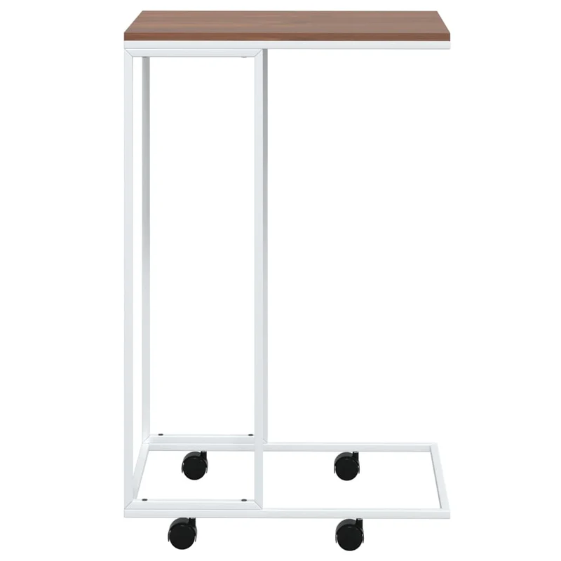 Table d'appoint en forme de C sur roulettes 40 x 30 x 63,5cm bois d'ingénierie et fer blanc DEC031290
