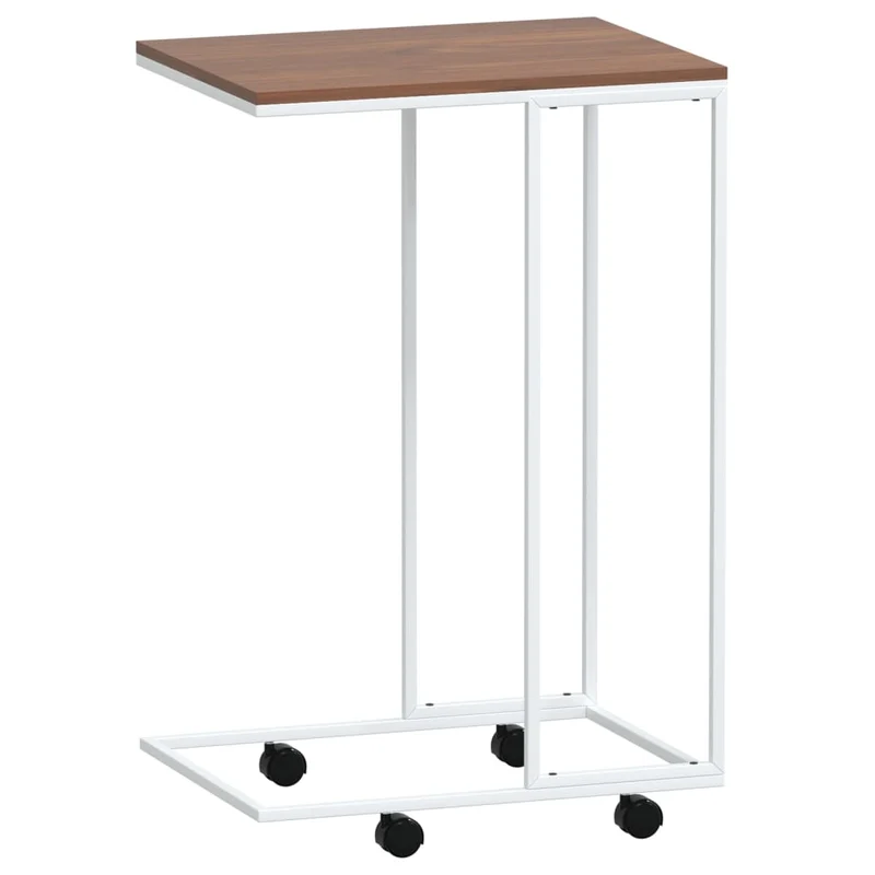 Table d'appoint en forme de C sur roulettes 40 x 30 x 63,5cm bois d'ingénierie et fer blanc DEC031290
