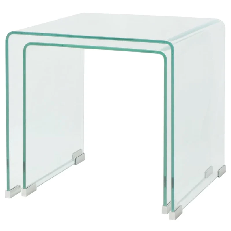 Ensemble de deux tables gigognes en verre trempé transparent DEC031275