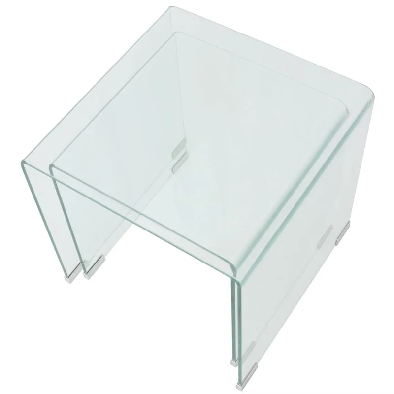 Ensemble de deux tables gigognes en verre trempé transparent DEC031275