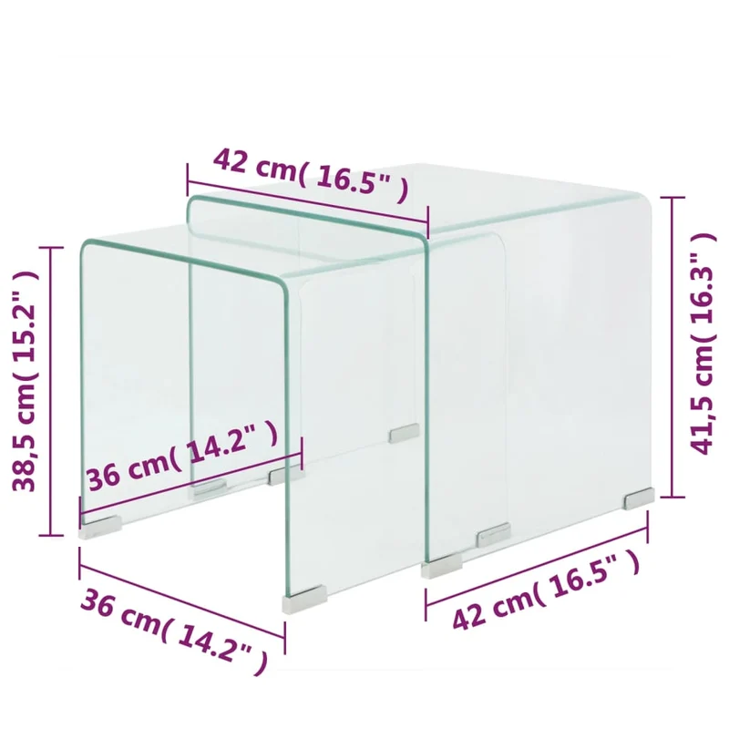 Ensemble de deux tables gigognes en verre trempé transparent DEC031275