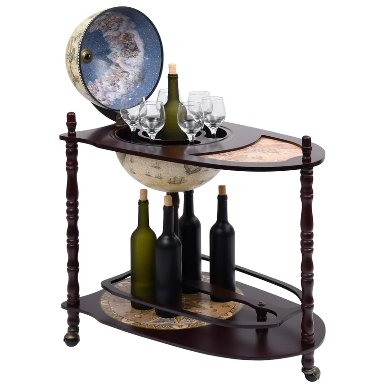Globe bar support de vin autoportant globe bois d'eucalyptus vert et marron 70 x 45 x 88 cm DEC024446