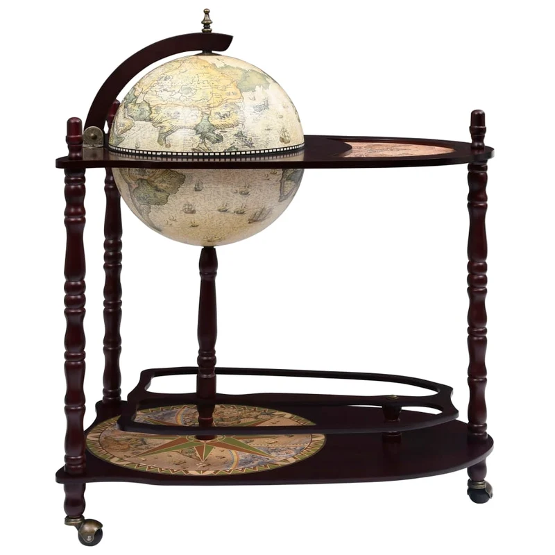 Globe bar support de vin autoportant globe bois d'eucalyptus vert et marron 70 x 45 x 88 cm DEC024446