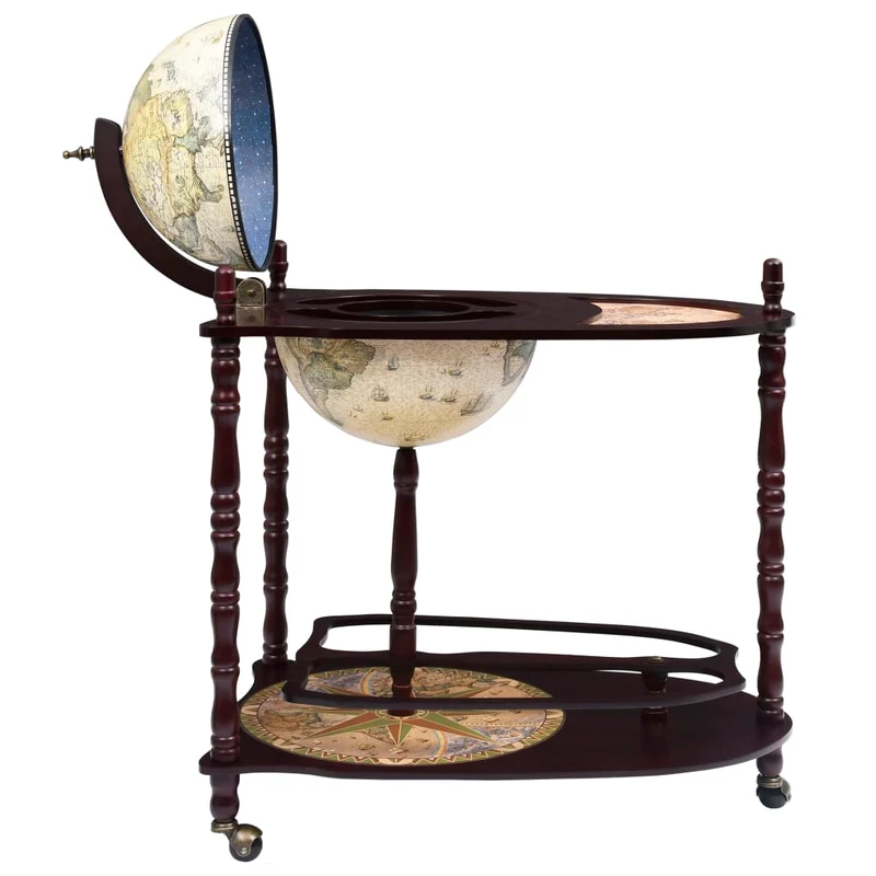 Globe bar support de vin autoportant globe bois d'eucalyptus vert et marron 70 x 45 x 88 cm DEC024446