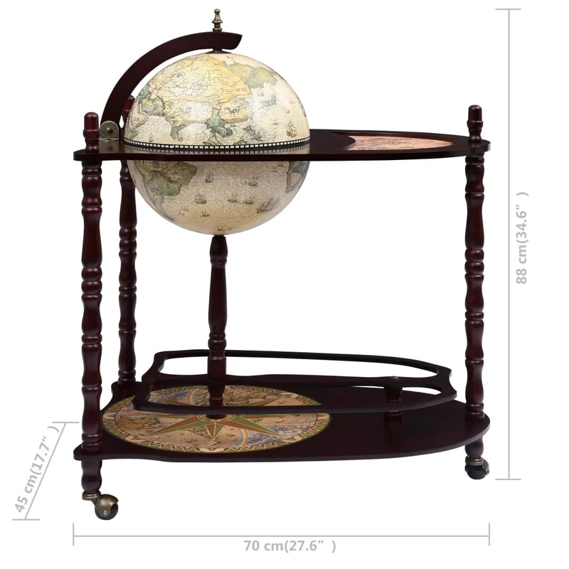 Globe bar support de vin autoportant globe bois d'eucalyptus vert et marron 70 x 45 x 88 cm DEC024446