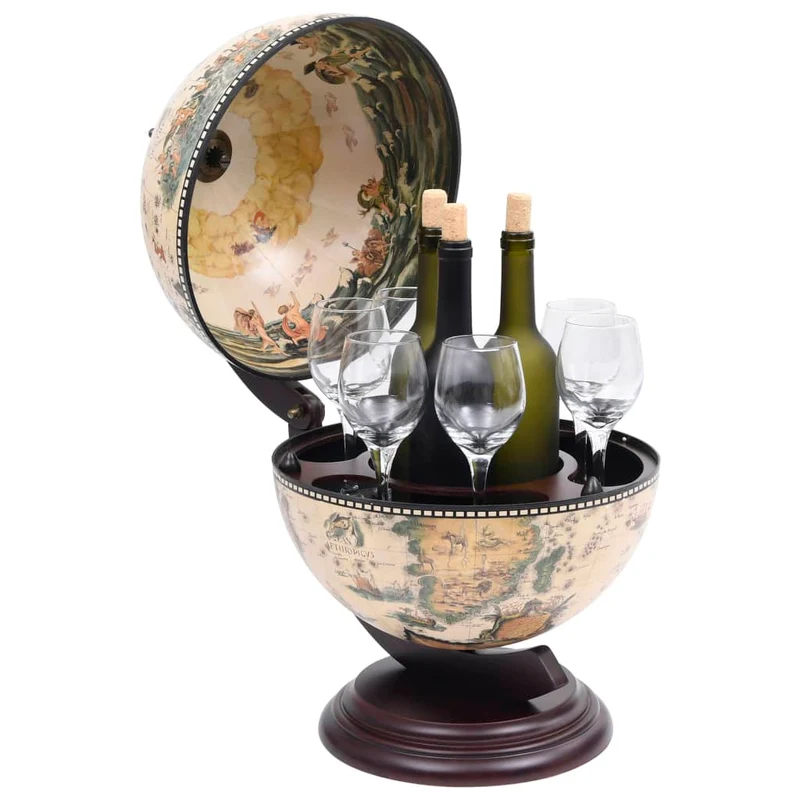 Bar globe support de vin globe de dessus de table bois d'eucalyptus blanc DEC024449