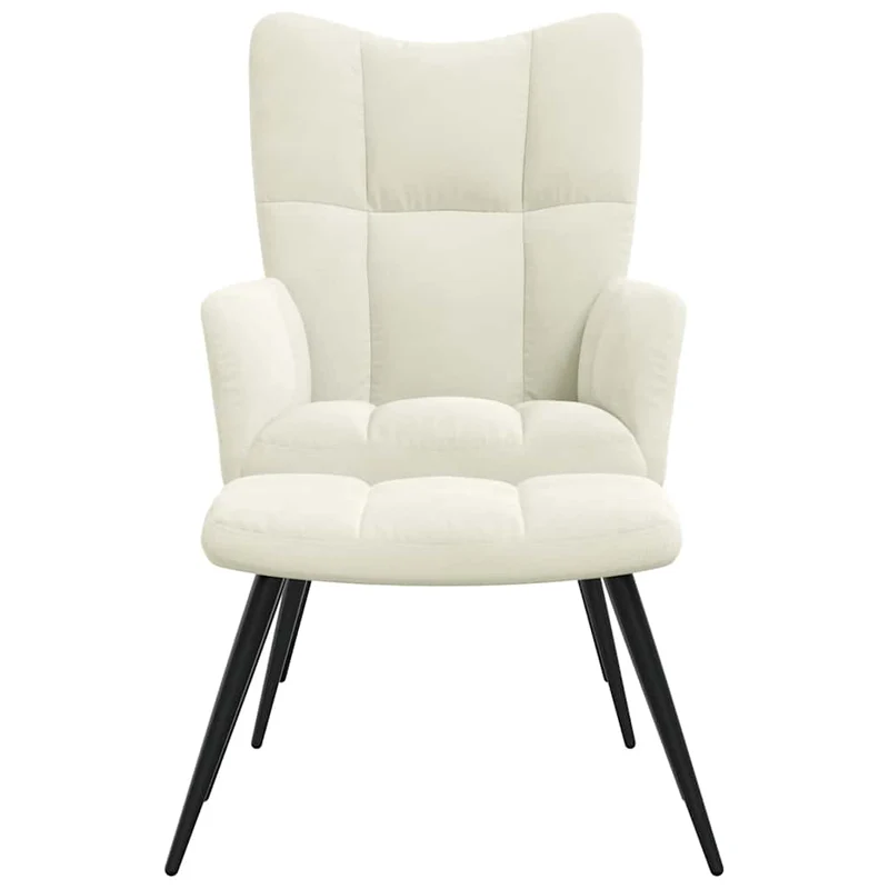 Fauteuil lounge chaise de canapé design moderne avec repose-pieds en velours crème DEC026557