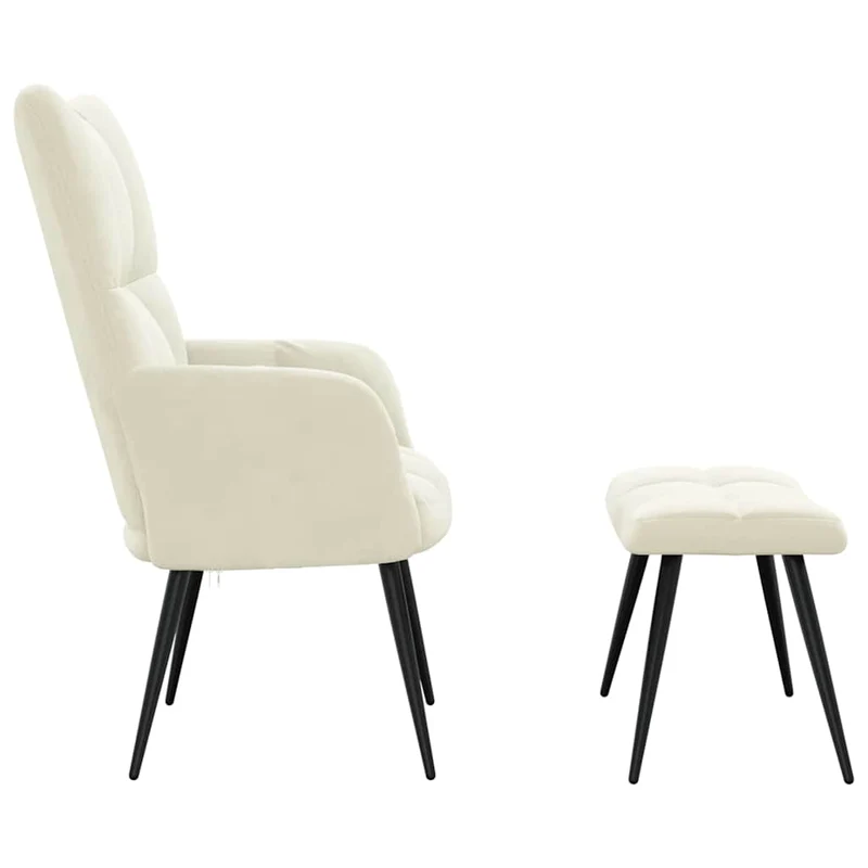 Fauteuil lounge chaise de canapé design moderne avec repose-pieds en velours crème DEC026557