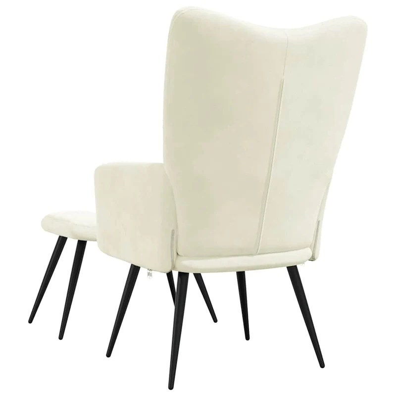 Fauteuil lounge chaise de canapé design moderne avec repose-pieds en velours crème DEC026557