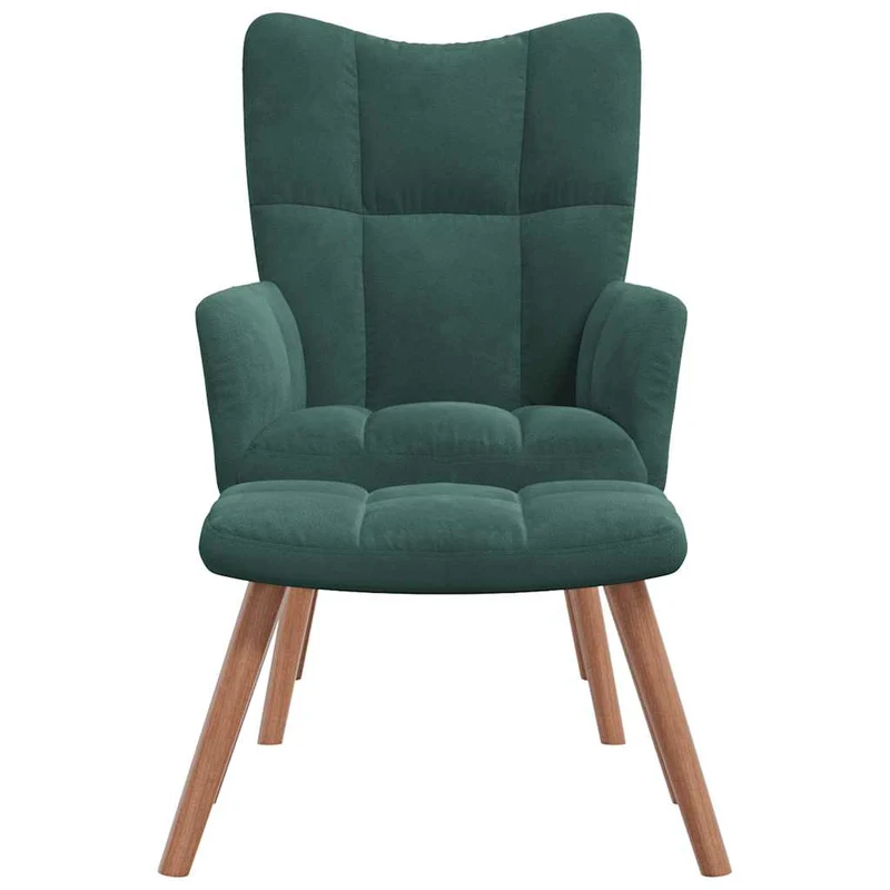 Fauteuil lounge chaise de canapé design moderne avec repose-pied velours vert foncé DEC026555