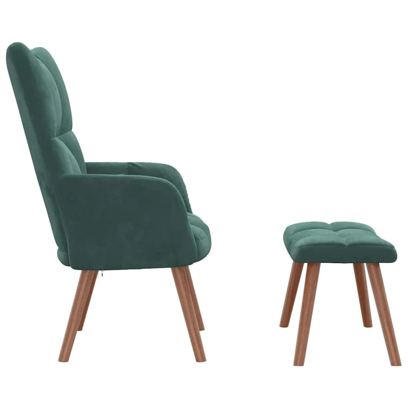 Fauteuil lounge chaise de canapé design moderne avec repose-pied velours vert foncé DEC026555