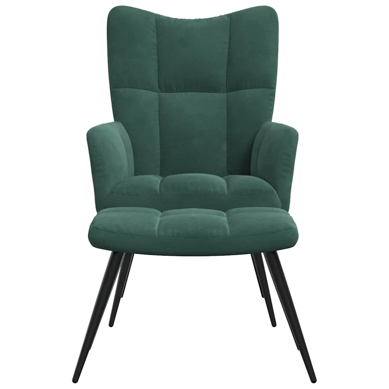 Fauteuil lounge chaise de canapé design moderne avec repose-pieds velours vert foncé DEC026630