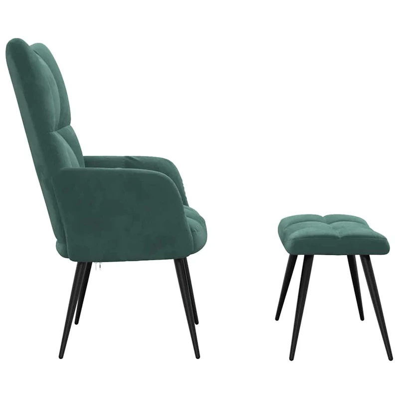 Fauteuil lounge chaise de canapé design moderne avec repose-pieds velours vert foncé DEC026630