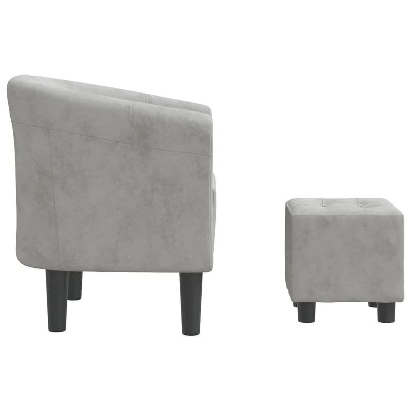Fauteuil lounge assise confortable design moderne avec repose-pied velours gris clair DEC026421