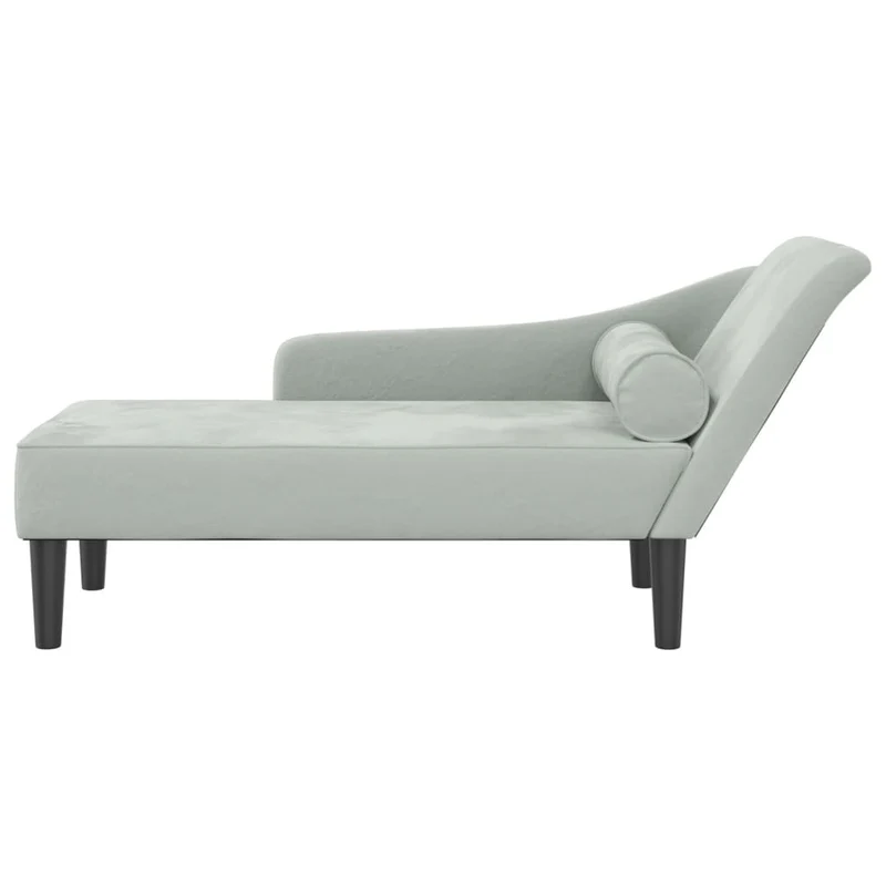 Méridienne chaise longue canapé pour intérieur avec coussins en velours gris clair DEC026076
