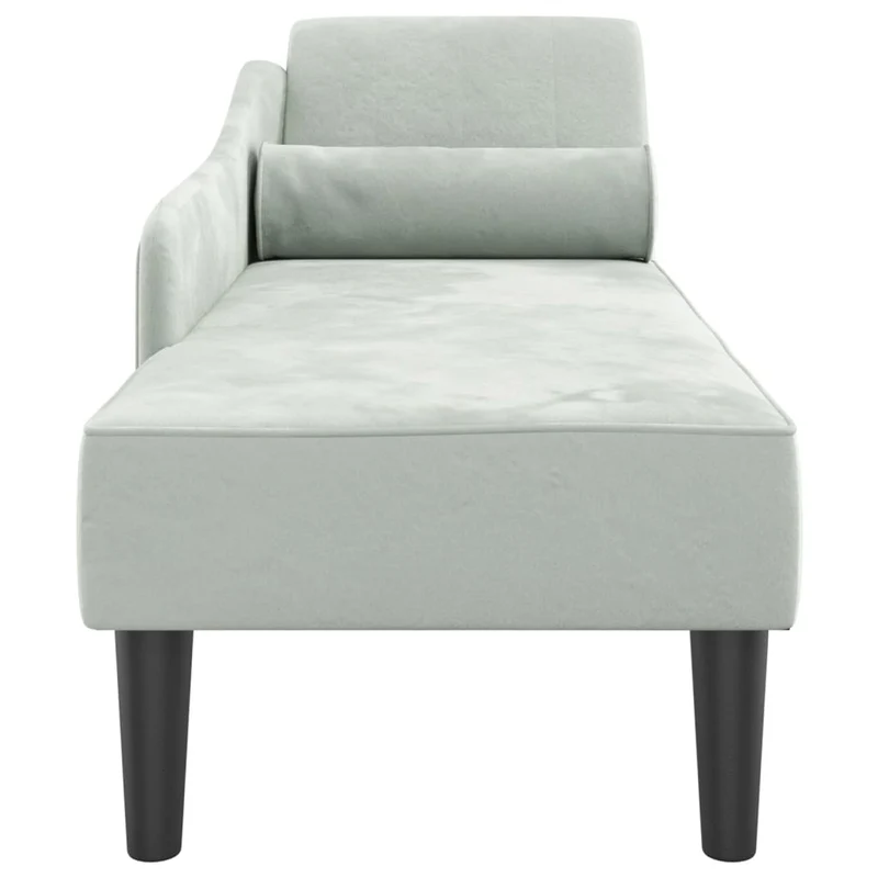 Méridienne chaise longue canapé pour intérieur avec coussins en velours gris clair DEC026076
