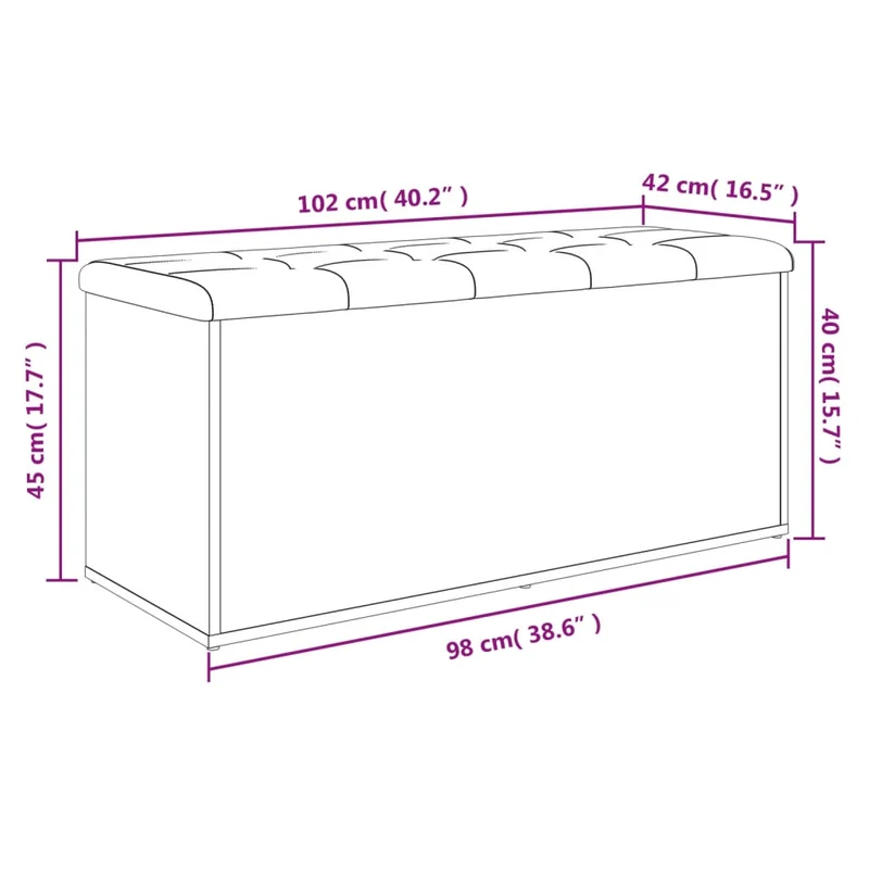 Banc banquette de rangement couleur sonoma gris 102 x 42 x 45 cm bois d'ingénierie DEC024796