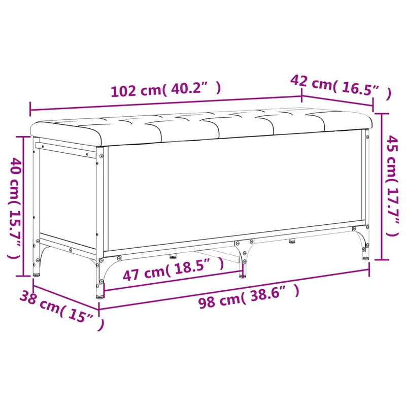 Banc banquette avec espace de rangement 102 x 42 x 45 cm bois d'ingénierie noir cadre en métal DEC024770