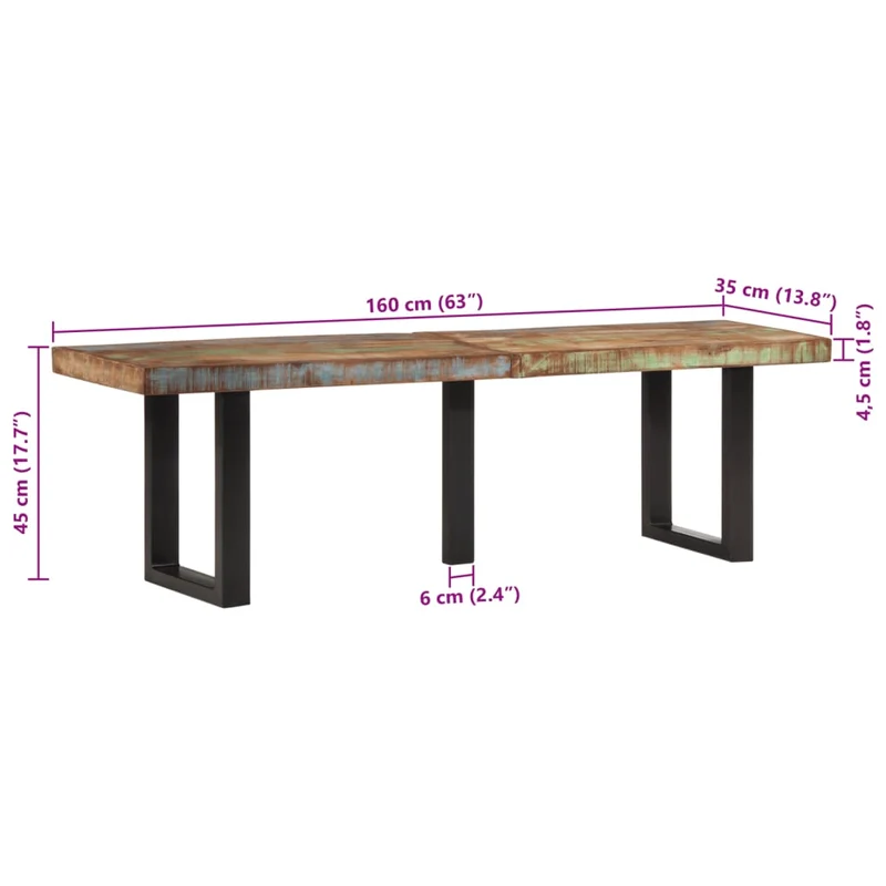 Banc banquette style industriel 160 cm bois de récupération et acier brun DEC024695