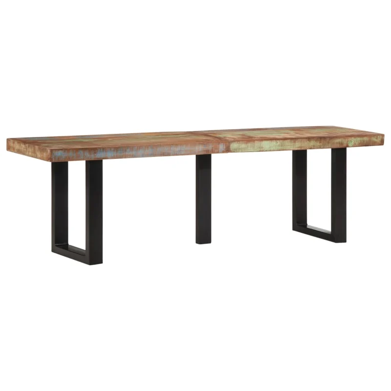 Banc banquette style industriel 160 cm bois de récupération et acier brun DEC024695