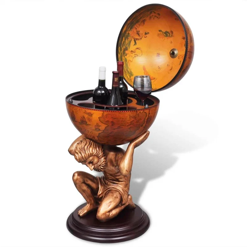 Bar sous forme de globe atlas avec 4 compartiments 42 x 42 x 85 cm brun DEC024441