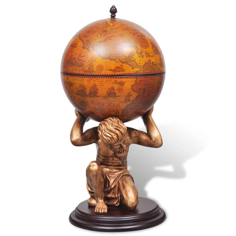 Bar sous forme de globe atlas avec 4 compartiments 42 x 42 x 85 cm brun DEC024441