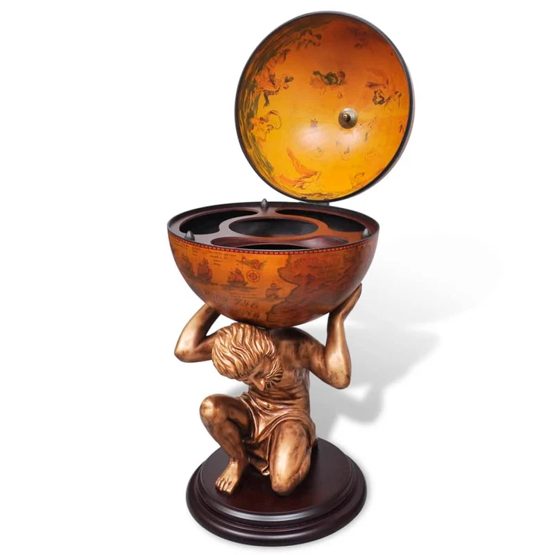 Bar sous forme de globe atlas avec 4 compartiments 42 x 42 x 85 cm brun DEC024441