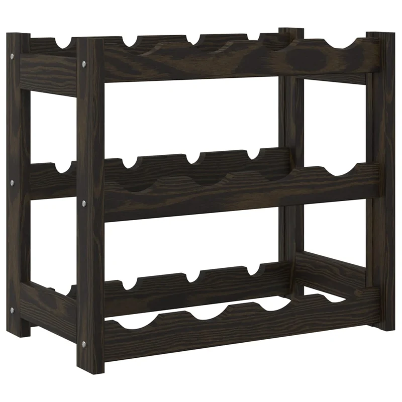 Casier range bouteilles étagère de rangement vin pour 12 bouteilles bois pin noir DEC024293