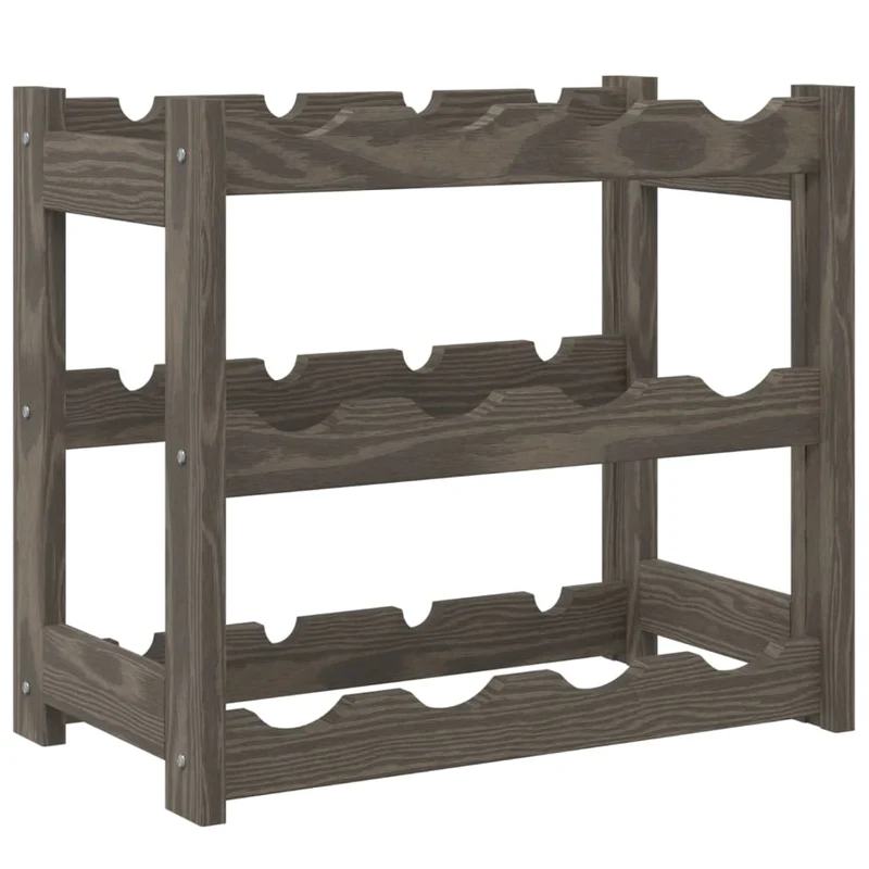 Casier range bouteilles étagère de rangement vin pour 12 bouteilles gris bois pin solide gris DEC024289