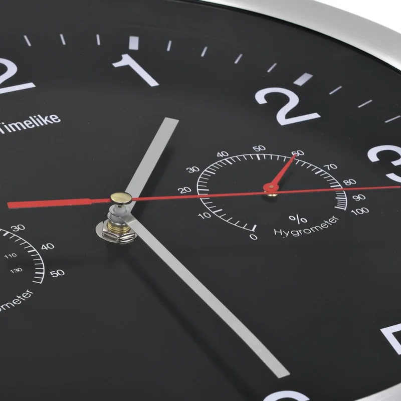 Horloge murale à quartz Hygromètre et thermomètre 30 cm Noir DEC022255
