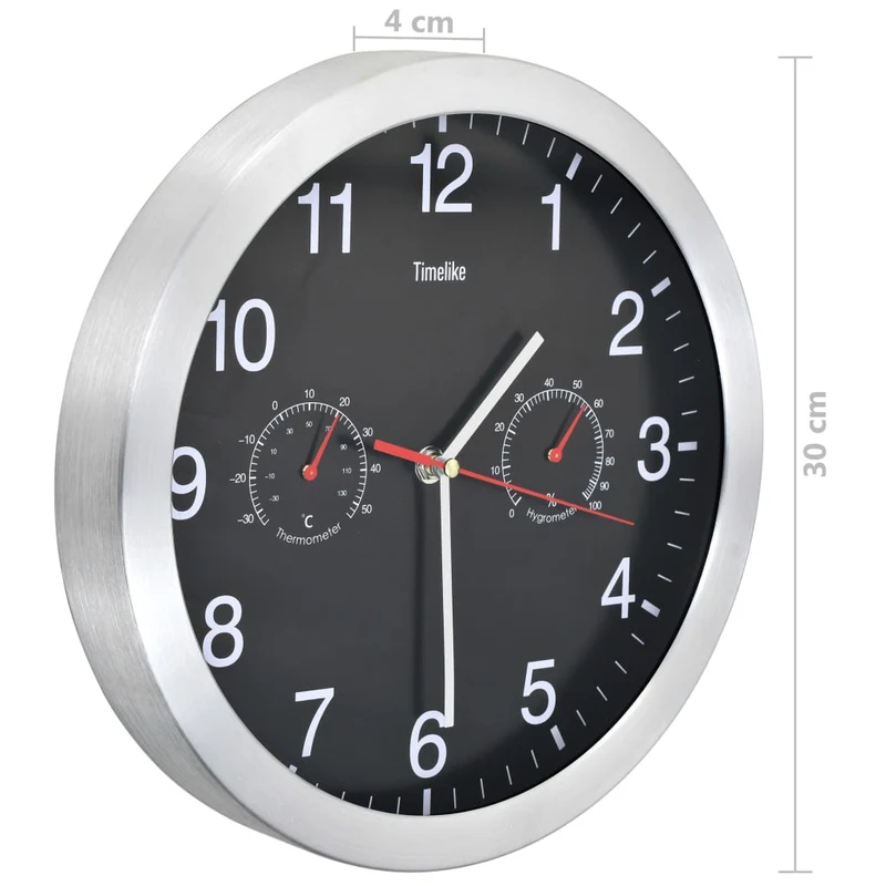 Horloge murale à quartz Hygromètre et thermomètre 30 cm Noir DEC022255