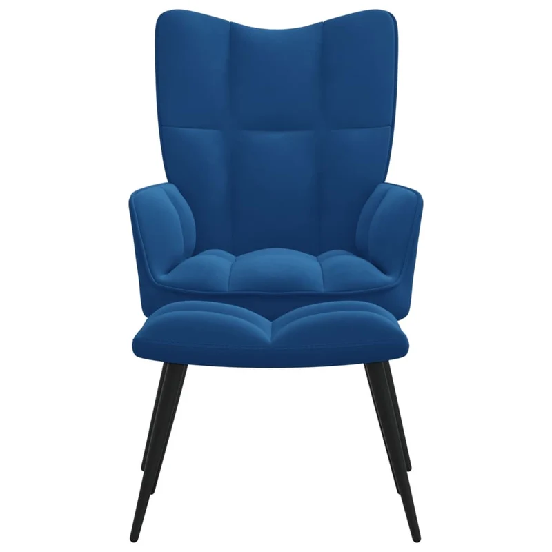 Fauteuil lounge chaise de canapé design moderne avec repose-pieds en velours bleu DEC026565