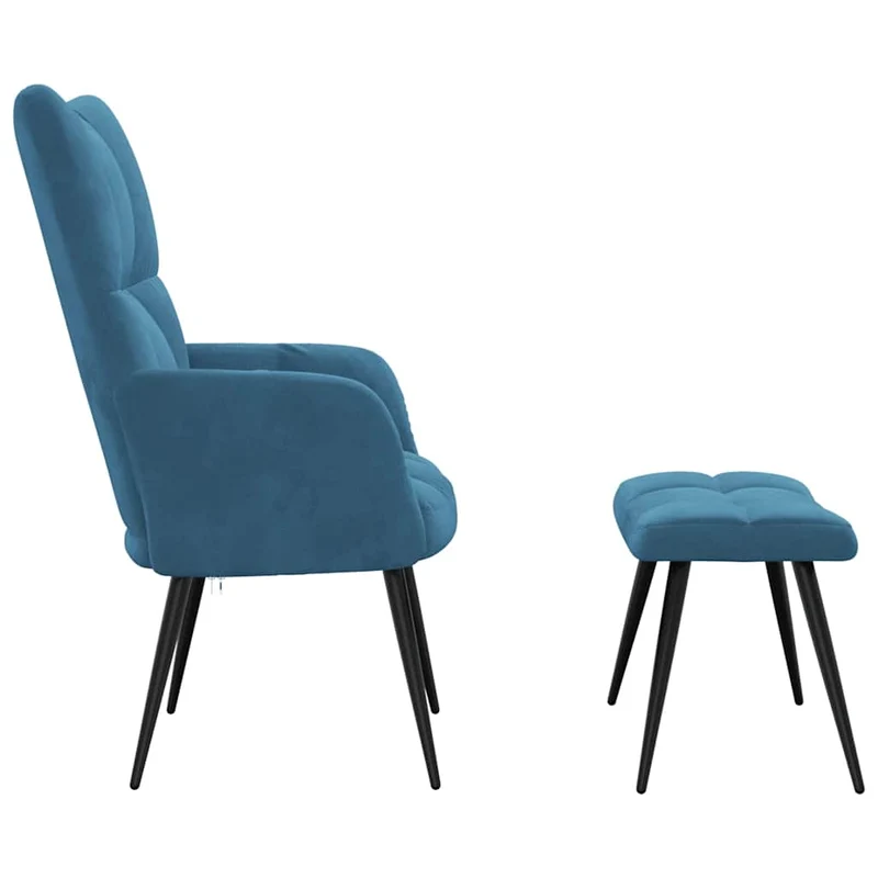 Fauteuil lounge chaise de canapé design moderne avec repose-pieds en velours bleu DEC026565