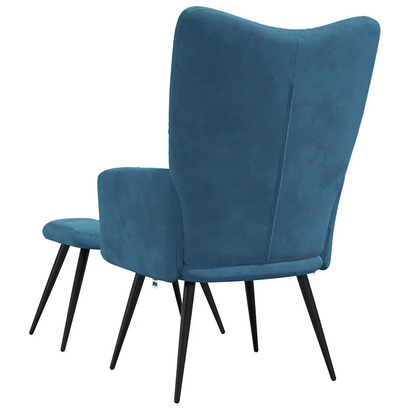 Fauteuil lounge chaise de canapé design moderne avec repose-pieds en velours bleu DEC026565