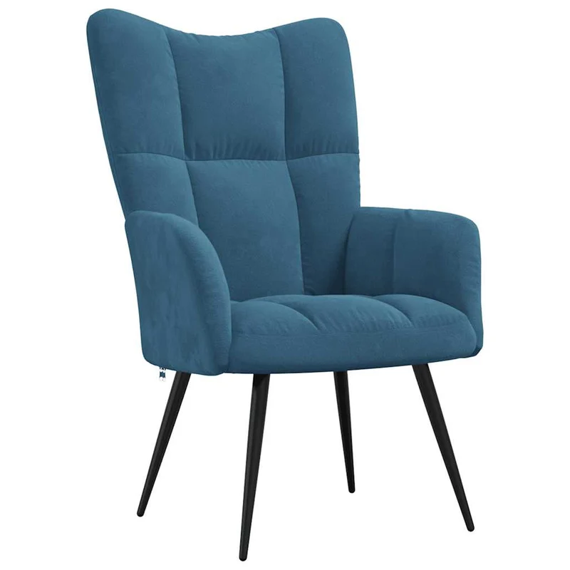 Fauteuil lounge chaise de canapé design moderne avec repose-pieds en velours bleu DEC026565