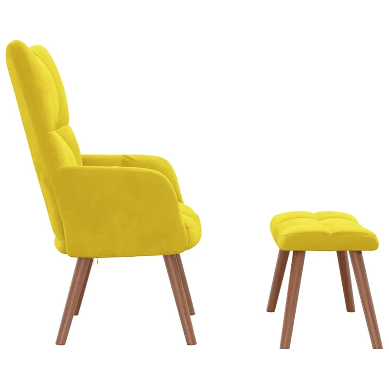 Fauteuil lounge chaise de canapé design moderne avec repose-pied en velours jaune moutarde DEC026530