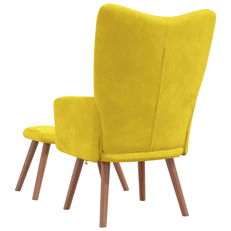 Fauteuil lounge chaise de canapé design moderne avec repose-pied en velours jaune moutarde DEC026530