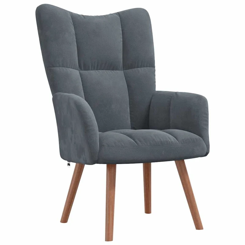 Fauteuil lounge chaise de canapé design modene avec repose-pied en velours gris foncé DEC026523
