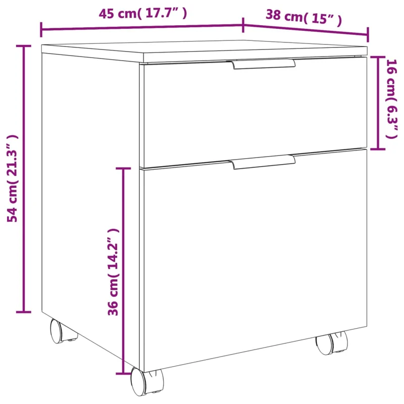 Caissons à tiroirs meuble de bureau mobile sur roulettes MDF couleur chêne fumé 45 x 38 x 54 cm DEC024561