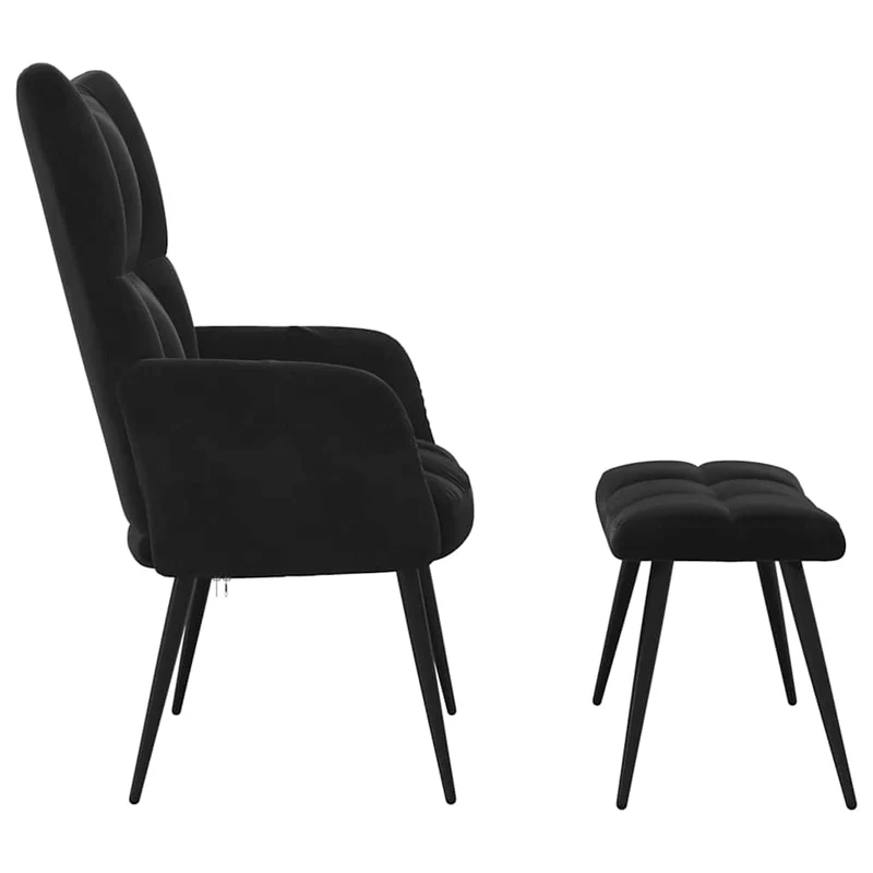 Fauteuil lounge chaise de canapé design modene avecrepose-pieds en velours noir DEC026613