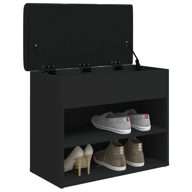 Banc de rangement à chaussures 62 x 32 x 50 cm bois d'ingénierie noir DEC024918
