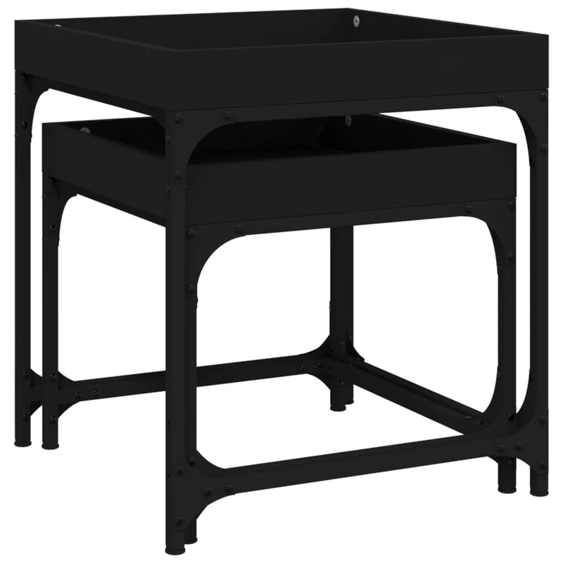 Set de 2 tables d'appoint pieds réglables en bois d'ingénierie noir DEC031315
