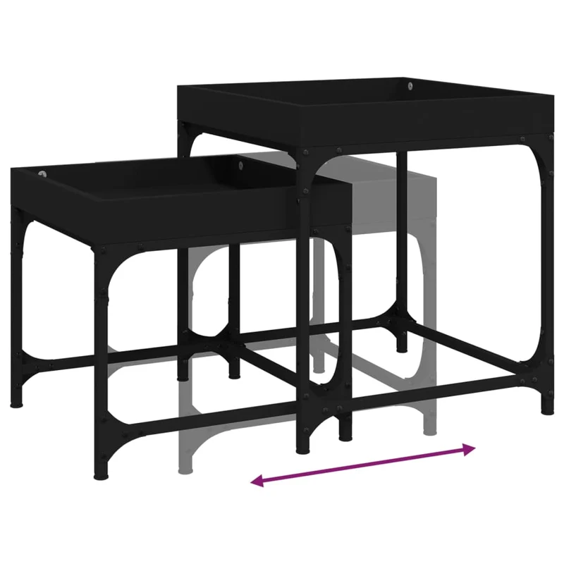 Set de 2 tables d'appoint pieds réglables en bois d'ingénierie noir DEC031315